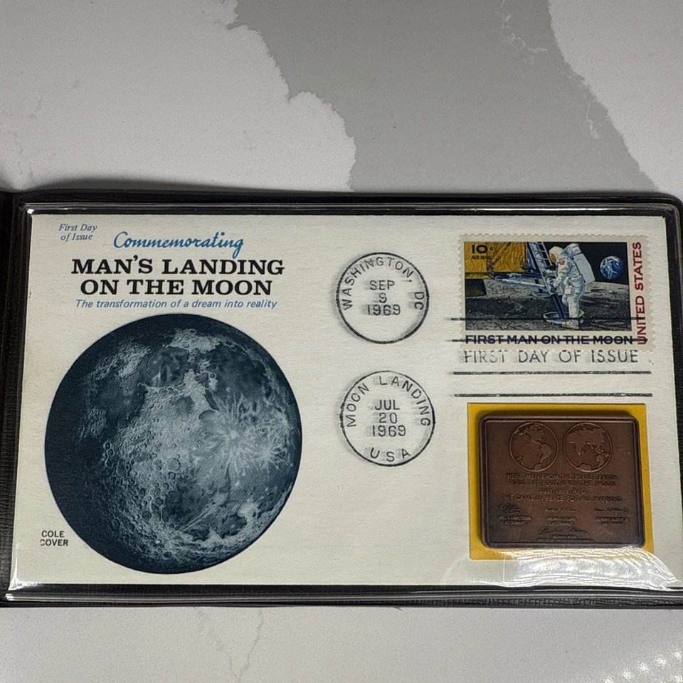 APOLLO 11 MOON LANDING Commemorative With Two Stamps And Plaque* - Image 4 of 4