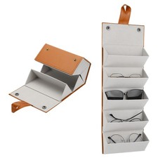 Sunglasses Organizer Leather Sunglasses Travel Case with 5 Slots Brown