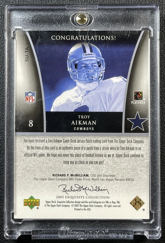 TROY AIKMAN 2005 UPPER DECK EXQUISITE COLL #SU-TA GU SUPER PATCH 15/15 *READ* - Image 2 of 2