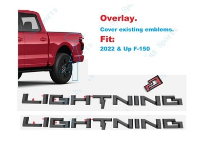 Overlay 2PCS Matte Black Bed LIGHTNING Lightning Emblems Fit For 2022+ F-150