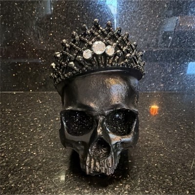 Black Skull with Crown and Rhinestones Decorative Collectible