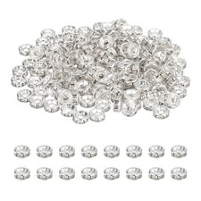 6mm Rondelle Spacer Bead, 200 Pcs Rhinestone Loose Bead, Silver