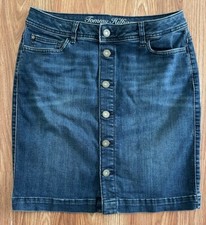Women  s TOMMY HILFIGER Blue Denim Stretch Button-up Skirt, Size 6