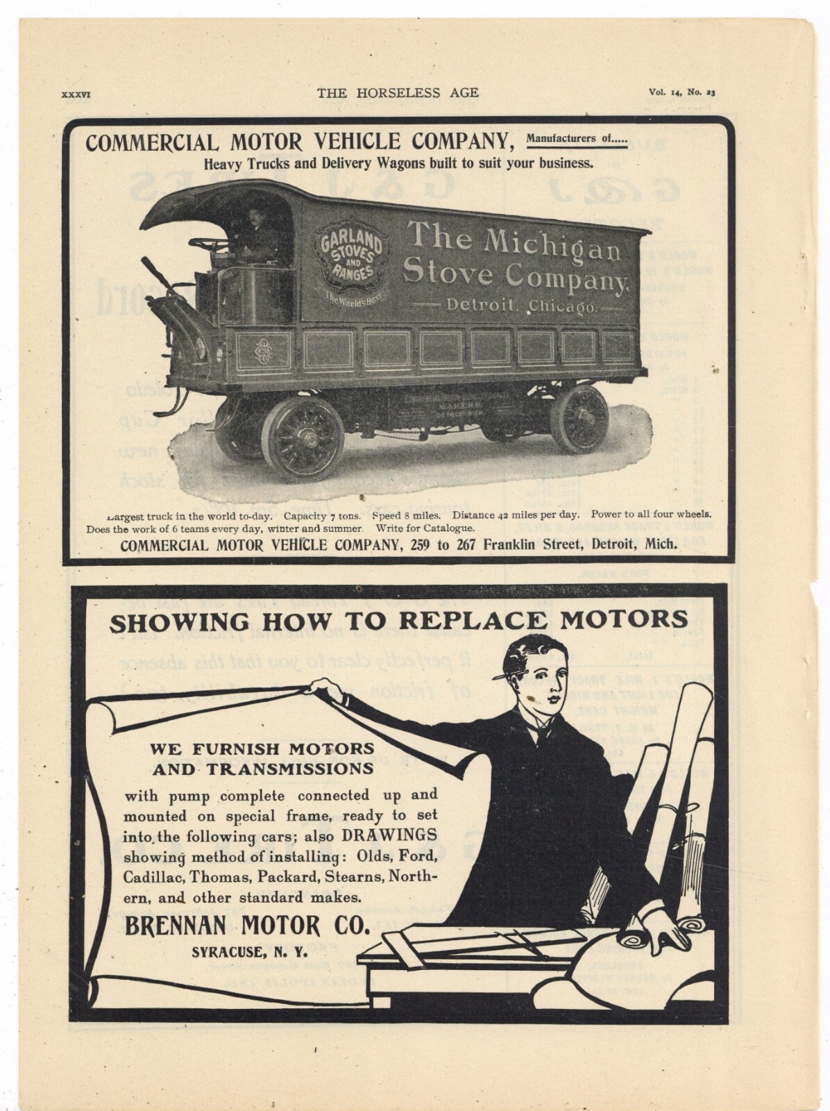 1905 Commercial Motor Vehicle Co. of Detroit Ad Garland, Michigan