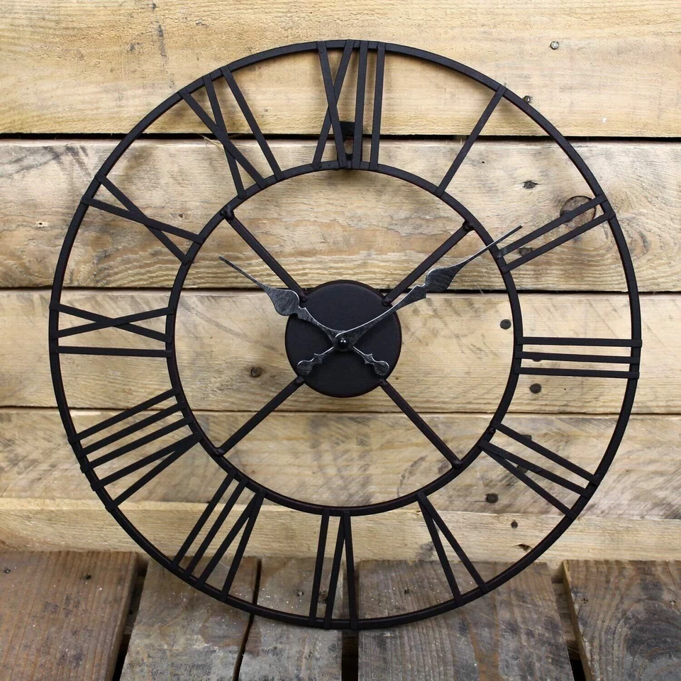 60CM Large Outdoor Garden Wall Clock Big Roman Numerals Giant Open Face Metal - Image 2 of 4