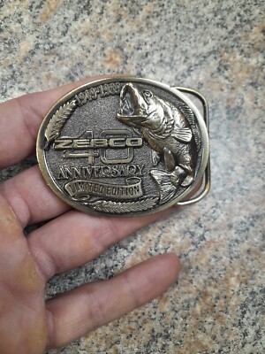Vintage Belt Buckle Zebco 40th Bass Fishing Anniversary Limited Edition  Usa New