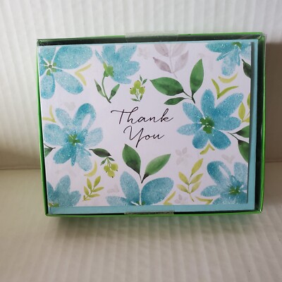 Design Design Premium Blue Floral Boxed Set Of 16 Thank You Cards Blue Glitter