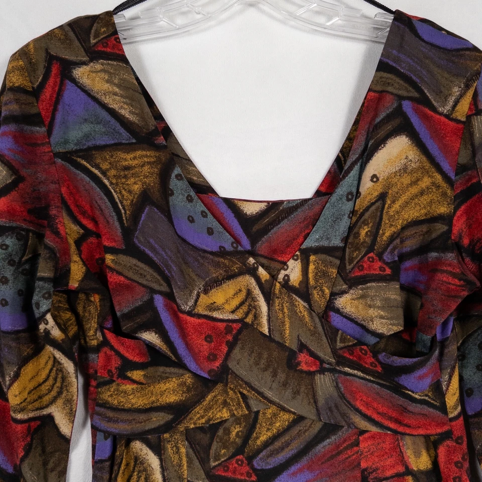 La Belle Dress XS Multicolor Abstract Print 90s Bodycon Artsy Bold Colorful Vtg - Image 2 of 4