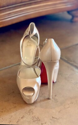 Christian Louboutin Exagona 160 NUDE BEIGE cross strap peep toe