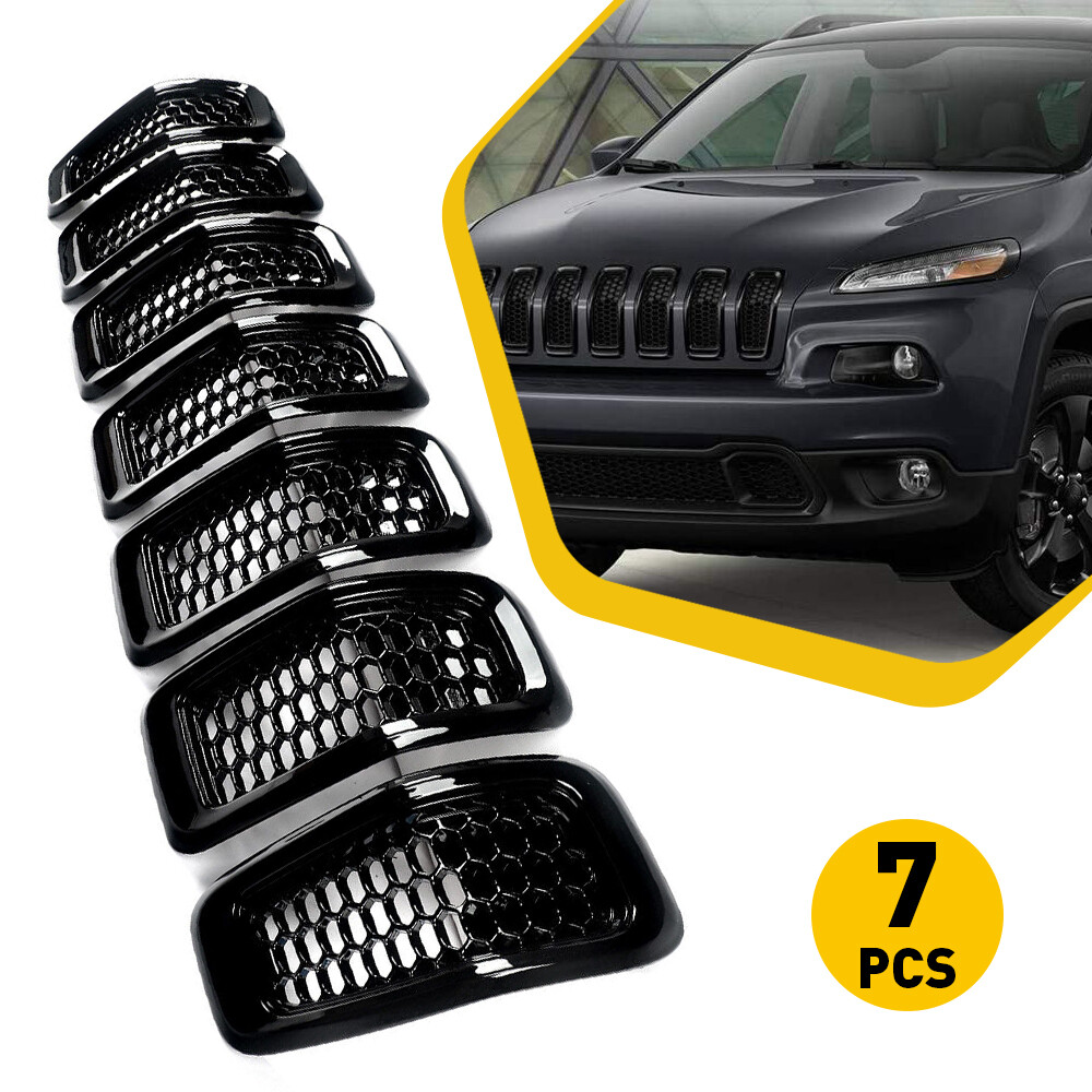 Gloss Black Front Grill Inserts Honeycomb Mesh Cover For 2014-2018 Jeep Cherokee