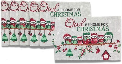 Christmas Kitchen Placemat Set Owl Family Fun Owl Be Home for Christmas Set of 6