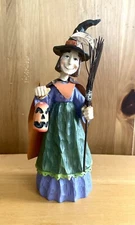 TII Collections Halloween Witch Figurine W/ Pumpkin Broom Moon Star Resin Tin
