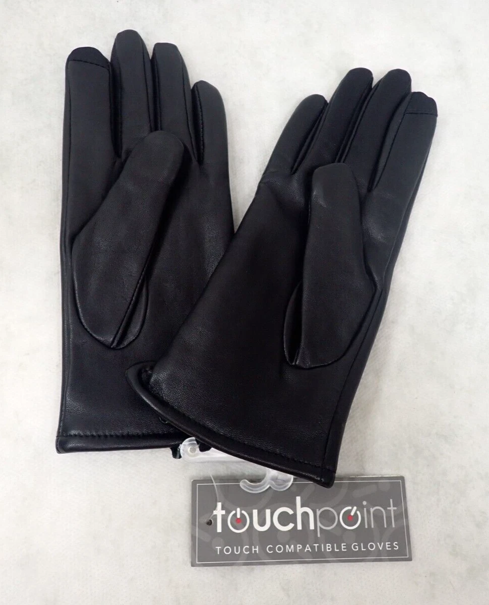 Touchpoint Touch Compatible Gloves -Black Faux Leather Smart Women's Size: Large