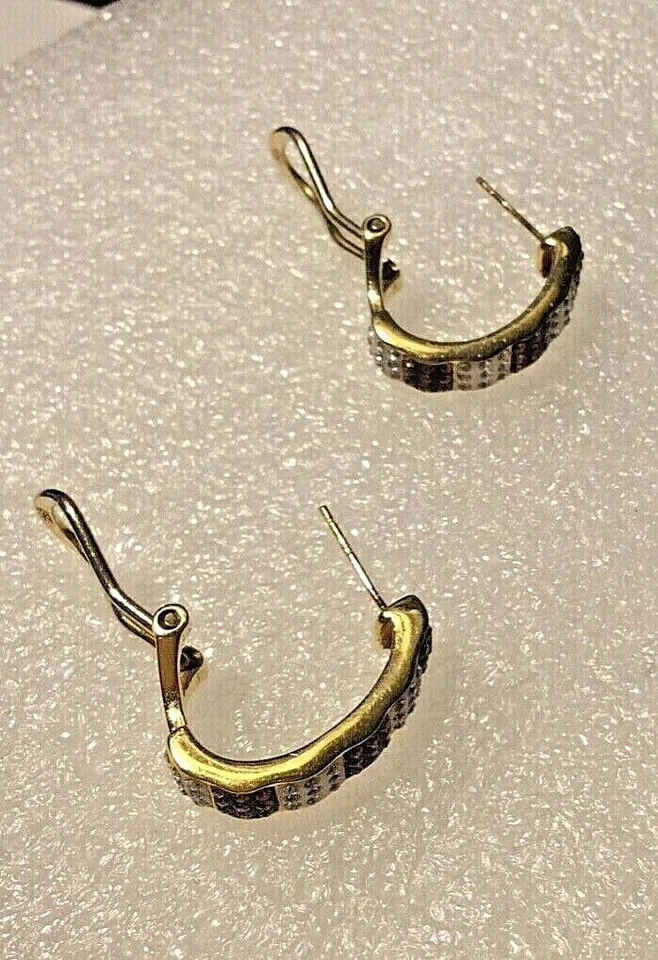 Gold over Sterling Silver 925 OTC Swarovski Crystal Omega Back Pierce Earrings - Image 4 of 4