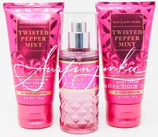 Bath  Body Works Twisted Peppermint Mini Travel Set Spray Mist Body Cream 3pc
