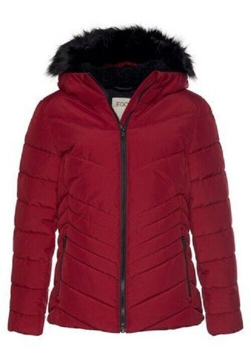 EDC BY ESPRIT Damen Steppjacke Jacke dunkelrot Kapuze Fell L