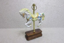 PORCELAIN CAROUSEL HORSE STATUE on WOOD BASE