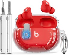   with Safety Lock  for Beats Studio Buds/Studio Buds Plus Case Clear White-b2
