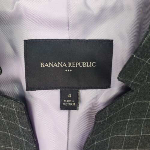 Banana Republic Blazer Women Sz 4 Gray Check Vented Lined Inverted Collar Button - Picture 3 of 5