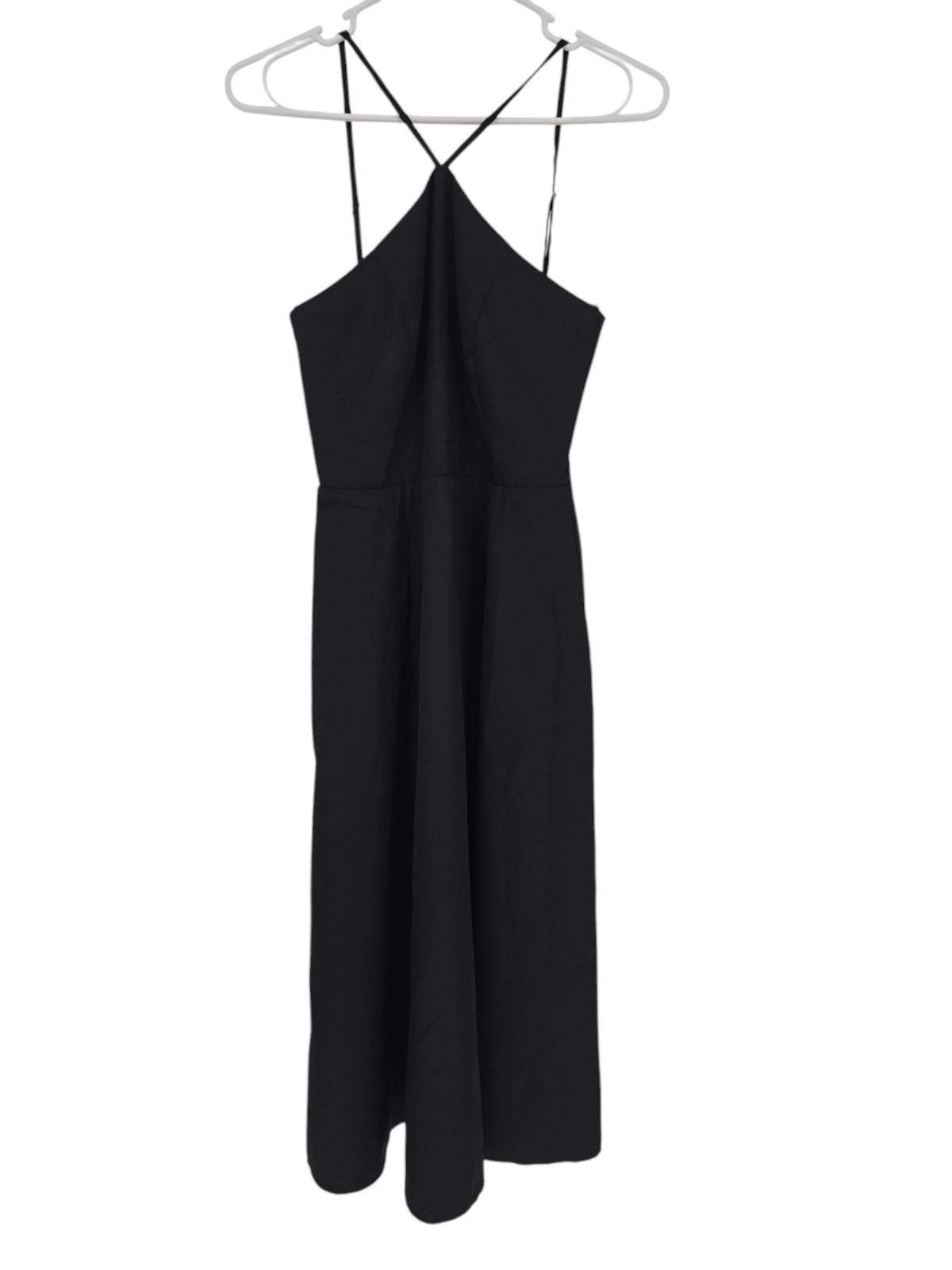 Du Paradis Size Small Dress Black Midi Halter Sleeveless Fit Flare