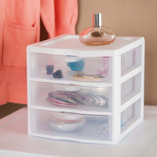 Small 3 Drawer Desktop Unit, Plastic, White