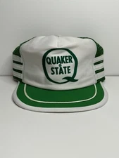Vintage 80s Quaker State 3 Three Stripe Snapback Trucker Hat Cap Made USA Oil