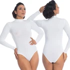 Womens Bodysuit Top Blouse Long Sleeve Leotard White thong Turtleneck Body Suit