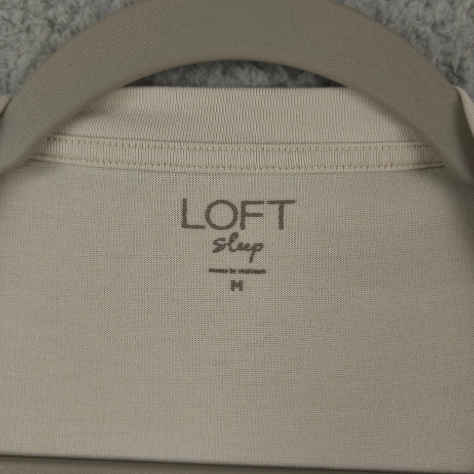 Camisa para dormir Ann Taylor LOFT para mujer M beige de gran tamaño cuello redondo bolsillo salón Foto 3 de 4