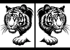 Siberian Tiger Indoor or Outdoor Two 6" Black Vinyl Decal Window Walls Mirrors