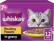 WHISKAS 7+ Cat Pouches Poultry Feasts in Gravy, Pack of 4 (12 x 85 g) 77.91 per kilo
