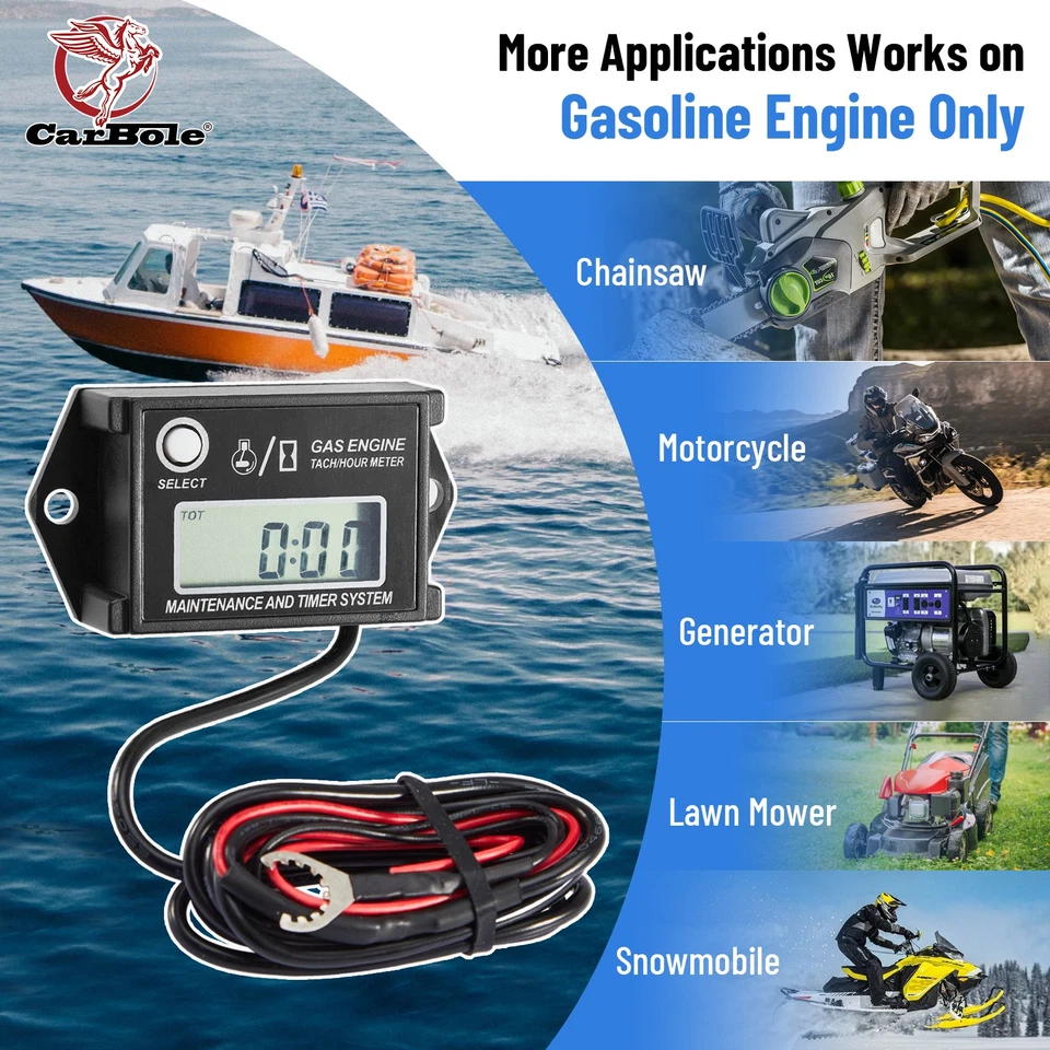 IP68 dustproof and waterproof Digital Tiny Tachometer Tach Hour Meter Adjustable - Image 3 of 4