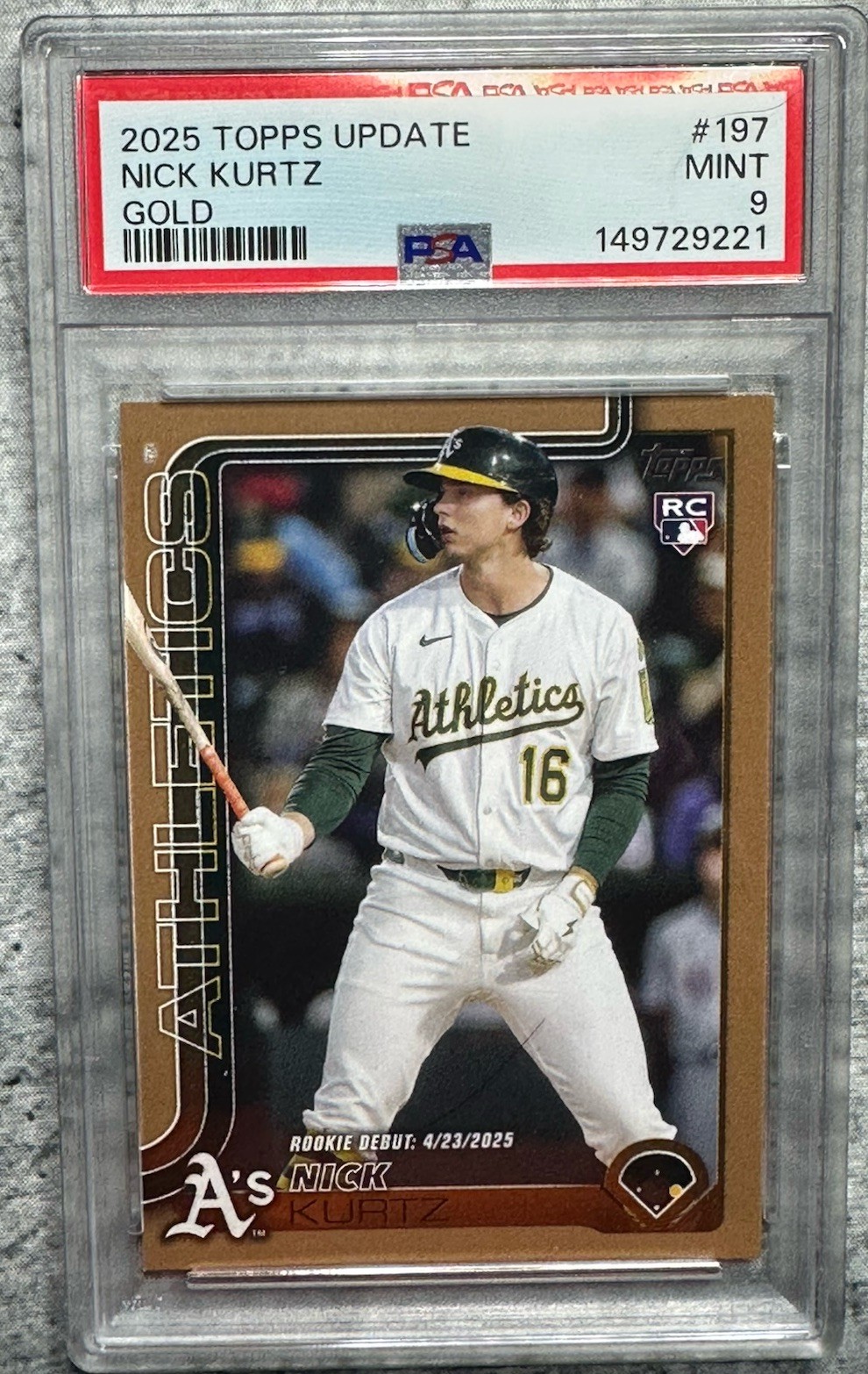 2025 Topps Update Series - Rookie Debut Nick Kurtz #US197 Gold /2025 (RC) PSA 9