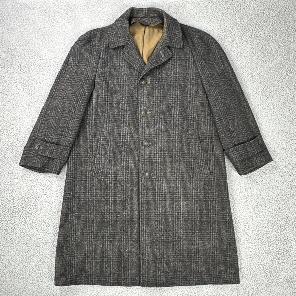 Vtg Dunbrook Tweed Overcoat 48R Men Houndstooth Plaid Donegal Flecked Wool USA - Image 2 of 4
