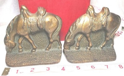 Horse Saddle Cast Metal Bookends Pair Bronze Tone Western Equestrian Decor Ranch