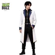 Men's Anime Inspired White Long Coat Cosplay Costume Set Black Pants Navy Blue
