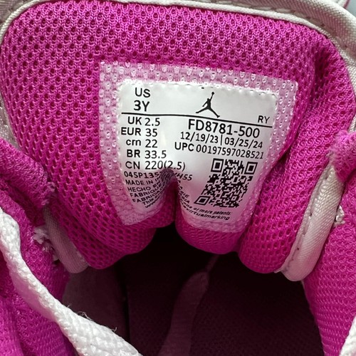 Nike Shoes Youth Girls 3 Pink White Leather Air Jordan 1 Mid Basketball Sneakers - Picture 9 of 11