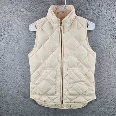 J.Crew Excursion Quilted Down Vest Cream Off-White Full Zip Womens XXS