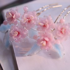 2 Cherry Blossom Hairpin Chinese Style Hanfu Headpiece Hair Accessory for Women
