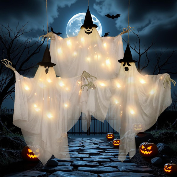 Easy JOY 3Er-Set Halloween Deko Leuchtende Geister Mit Hexenhut | Halloween Deco-image