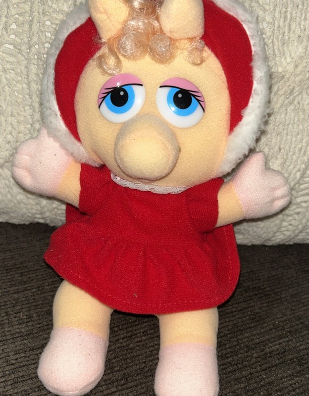 Vintage 1987 Baby Miss Piggy Plush Doll Henson Muppets Christmas Outfit