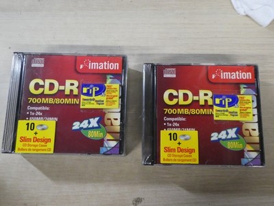 Imation CD-R 700MB/80 MIN 10 Slim Case Discs Lot of 2 20 Total Brand New Sealed