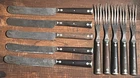 10pc Set of Civil War Era Forks & Knives Wood Handle New York Knife Co. Walden