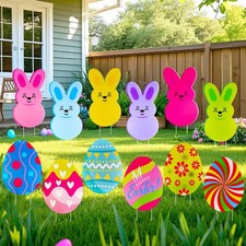 Easter Bunny Yard Signs Colorful Backdrop With Stakes Front Porch Decor Cute ...