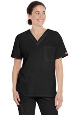 Dickies Scrubs 83706 V Neck Unisex Scrub Top Dickies EDS Black Free Shipping