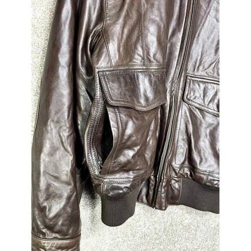 Roundtree & Yorke Lambskin Leather Bomber Jacket Mens S Brown Aviator Fur Moto image 3