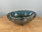 Vintage Indiana Carnival Glass Blue Iridescent Harvest Grape Footed Fruit Bowl