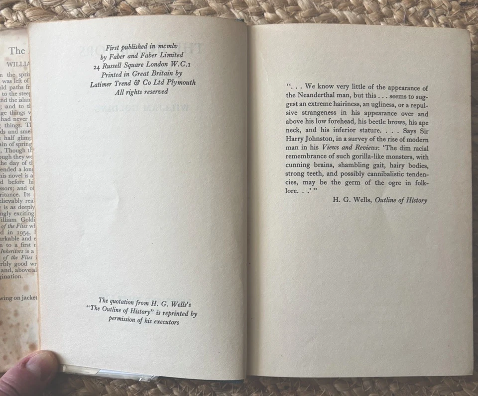 The Inheritors William Golding 1955 First Edition First Printing Original DJ - Image 2 of 4