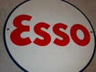 VINTAGE ESSO GASOLINE 11 3/4" PORCELAIN METAL OIL DROP BOY GIRL ADVERTISING SIGN
