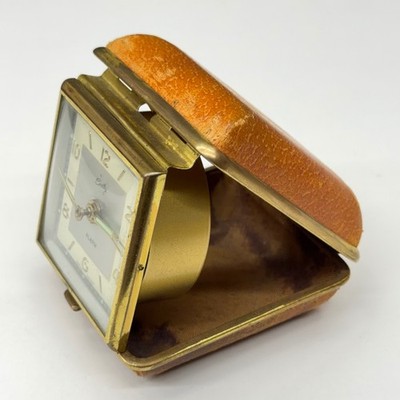 Vintage Bradley Travel Alarm Clock Leather Case Made in Germany
