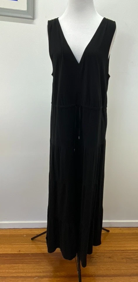 DKNY SIZE L WOMENS BLACK STRETCH KNIT RUCHED MAXI DRESS SLEEVELESS NEW TAGS - image 2 of 4